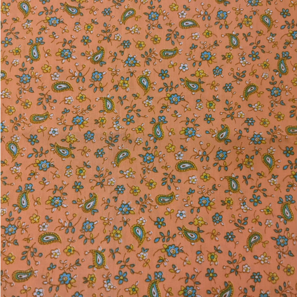 Vintage 1960's Funky Paisley Floral Fabric Salmon Orange 44" by 76" Cotton Woven - Picture 4 of 7
